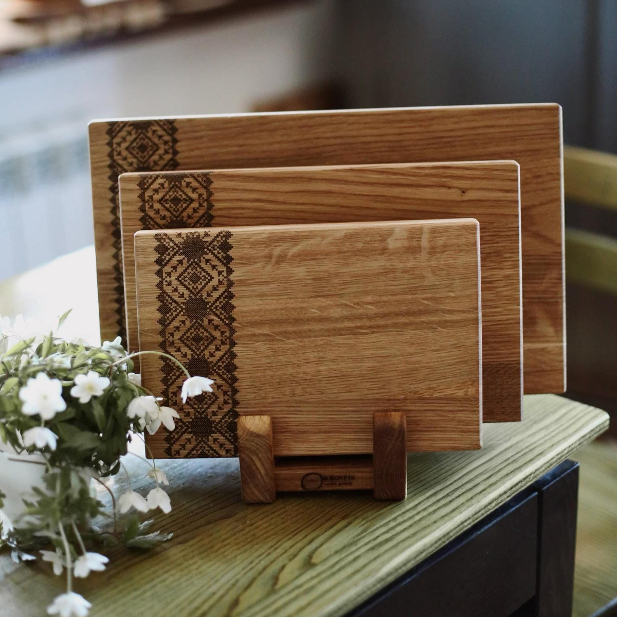 Set of 3 Ukrainian Ornament Wooden Cutting Boards, Rectangular Shape, Personalized Christmas Gift Set for Mom, Black Friday S