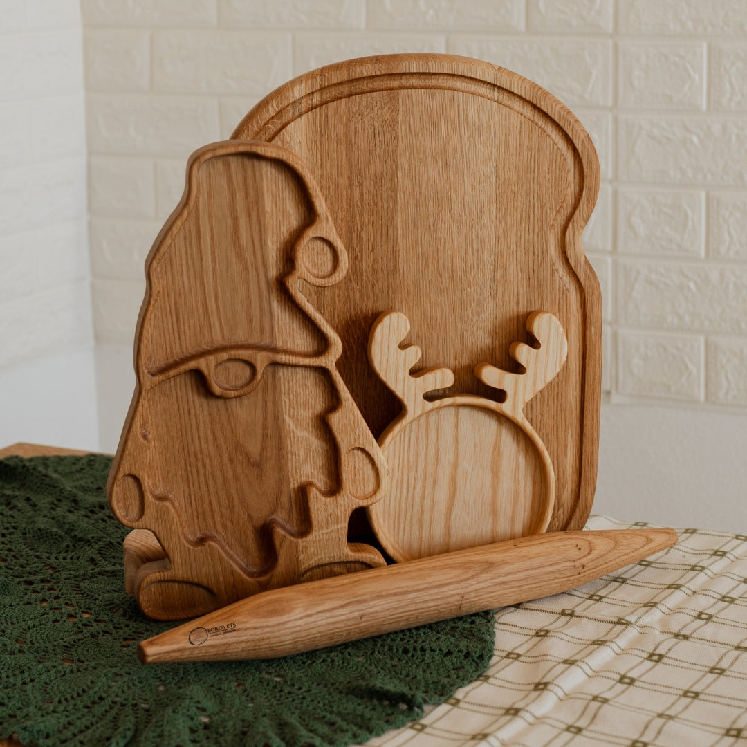 Rustic Wooden Kitchen Gift Set – 7 Handmade Pieces | Bread Board, Serving Trays, Rolling Pin