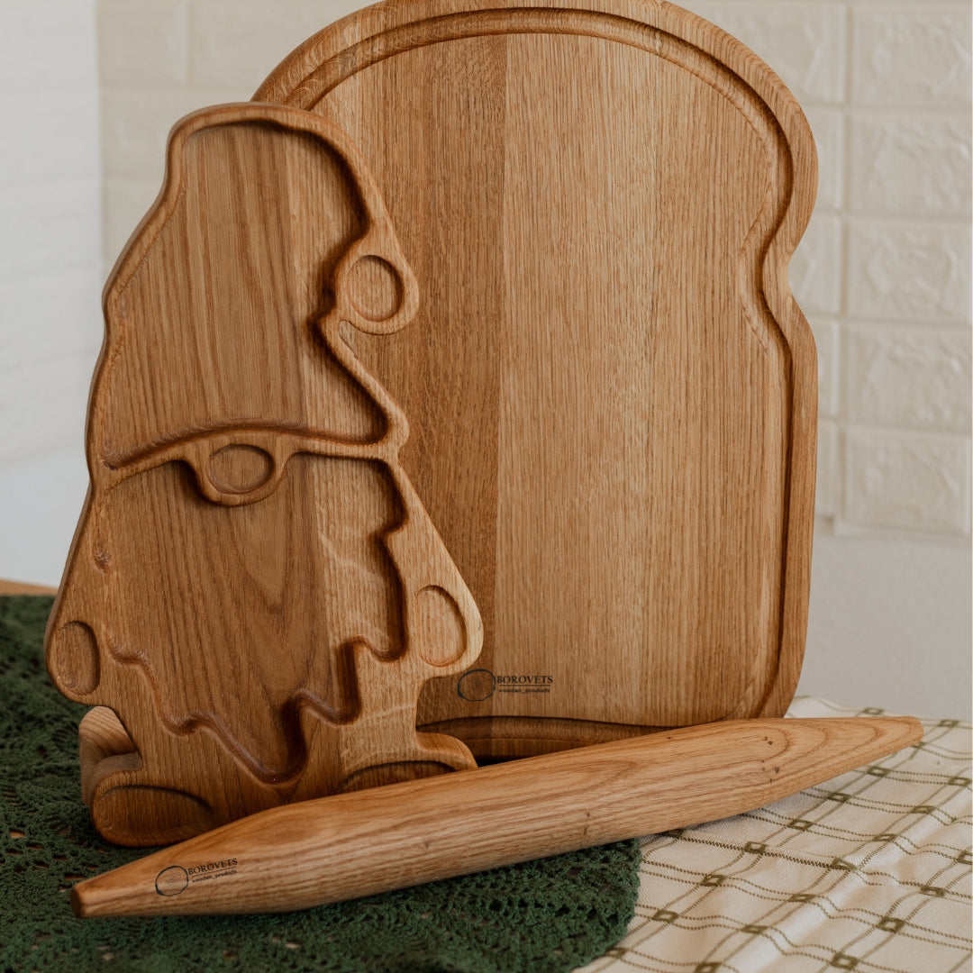 Rustic Wooden Kitchen Gift Set – 7 Handmade Pieces | Bread Board, Serving Trays, Rolling Pin