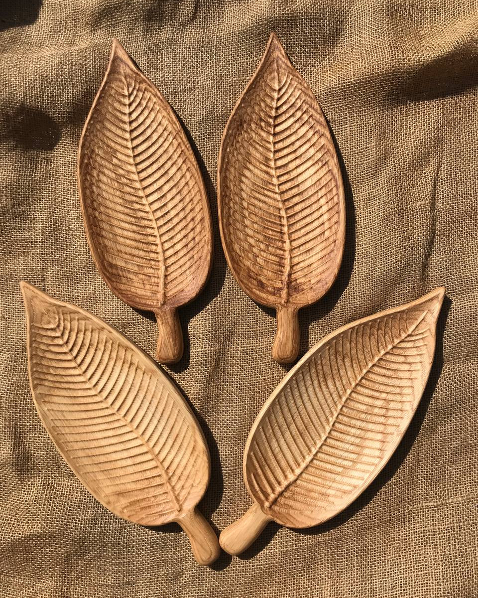 Fern Leaf Wooden Plate Serving Snack Tray Housewarming Kitchen Gift