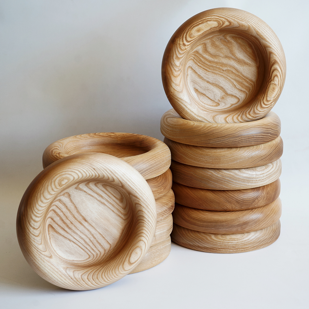 FULL SET 10 pcs Bowls Set for Restaurants – Wood Serving Bowls 25×4.5 cm – Ideal for Pasta, Seafood, Truffle – Rustic Tableware for Catering