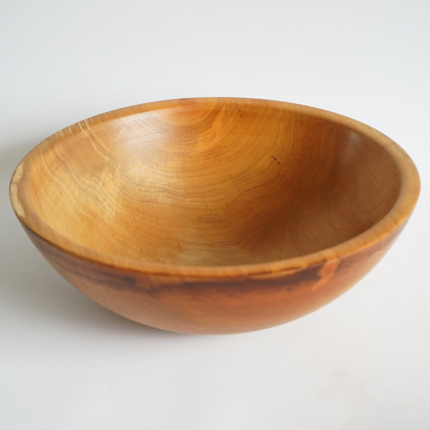 Solid pear wood salad bowl with natural grain, handcrafted in Ukraine
