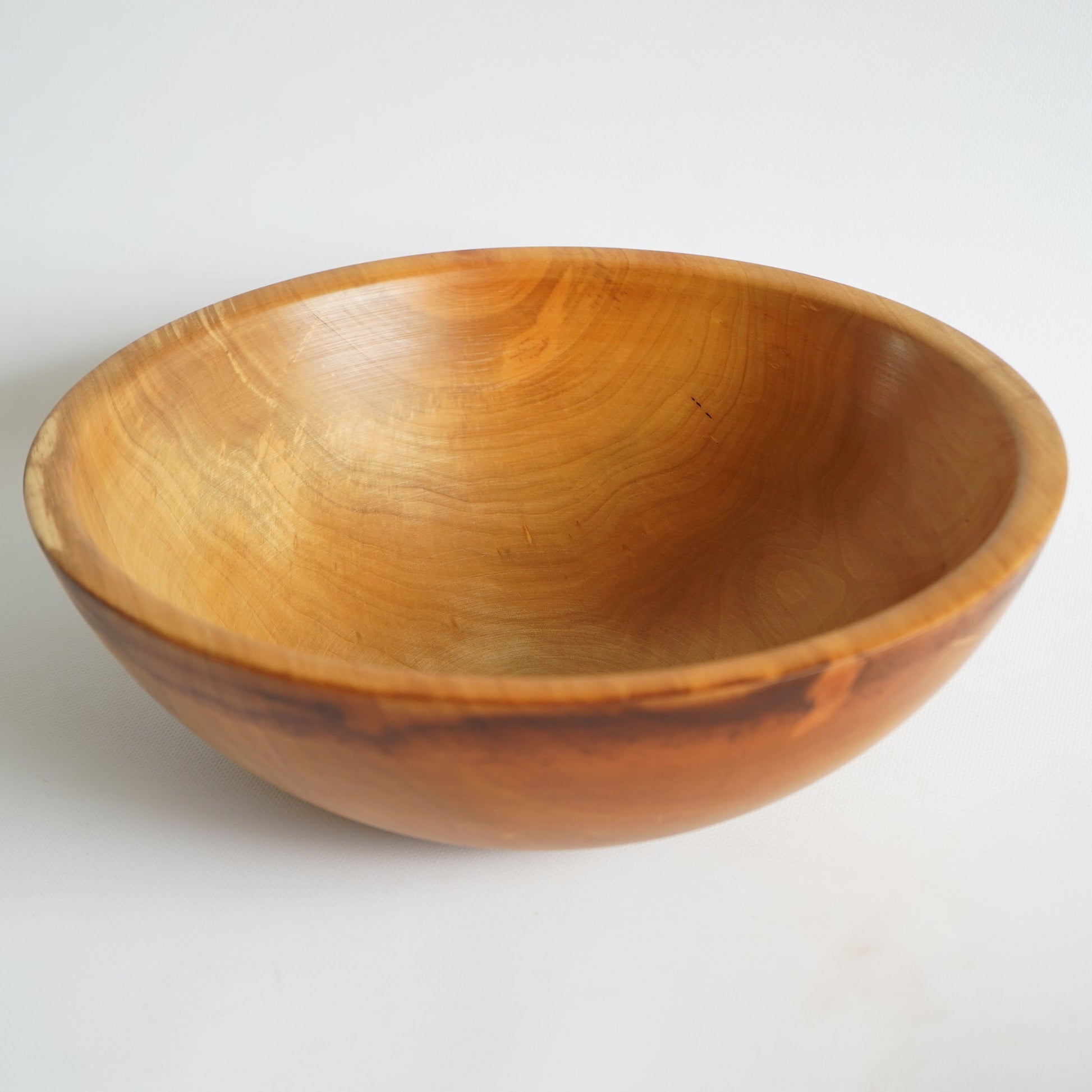 Solid pear wood salad bowl with natural grain, handcrafted in Ukraine

