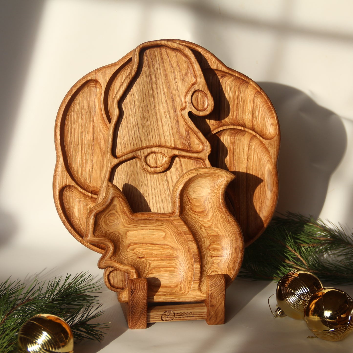 Festive oak board set of three for holiday food serving