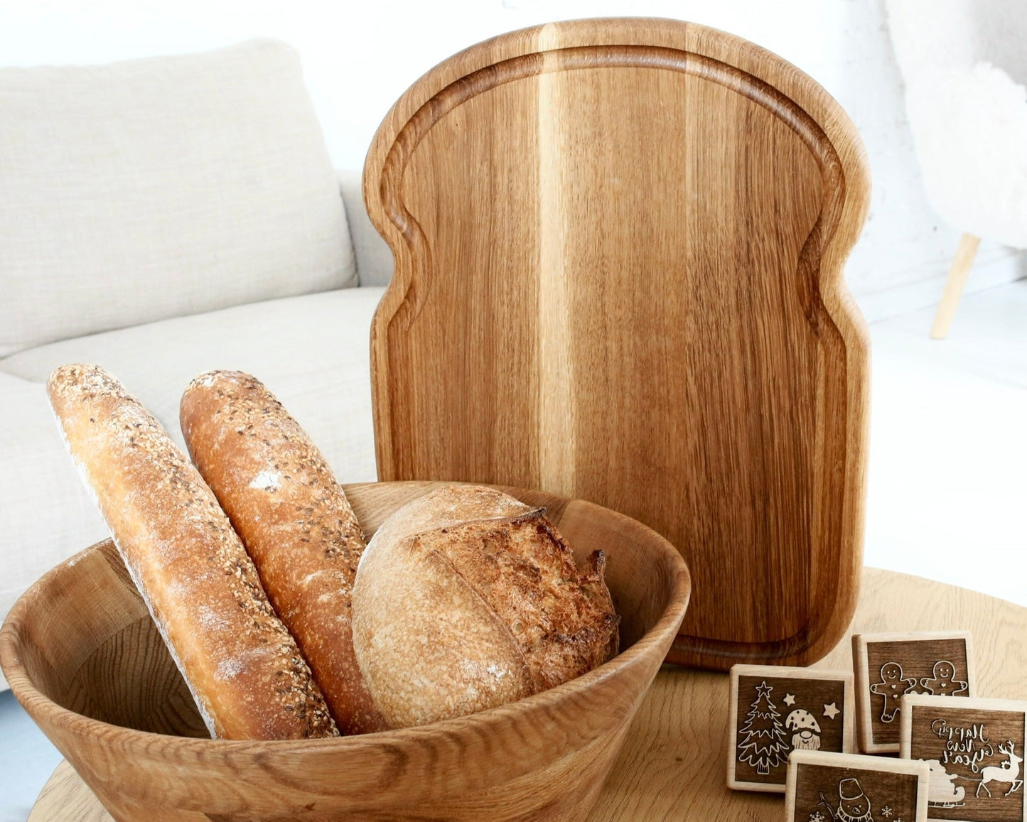 Wooden Board, Cookie Stamps & Mixing Bowl Baking Set Holiday Gift