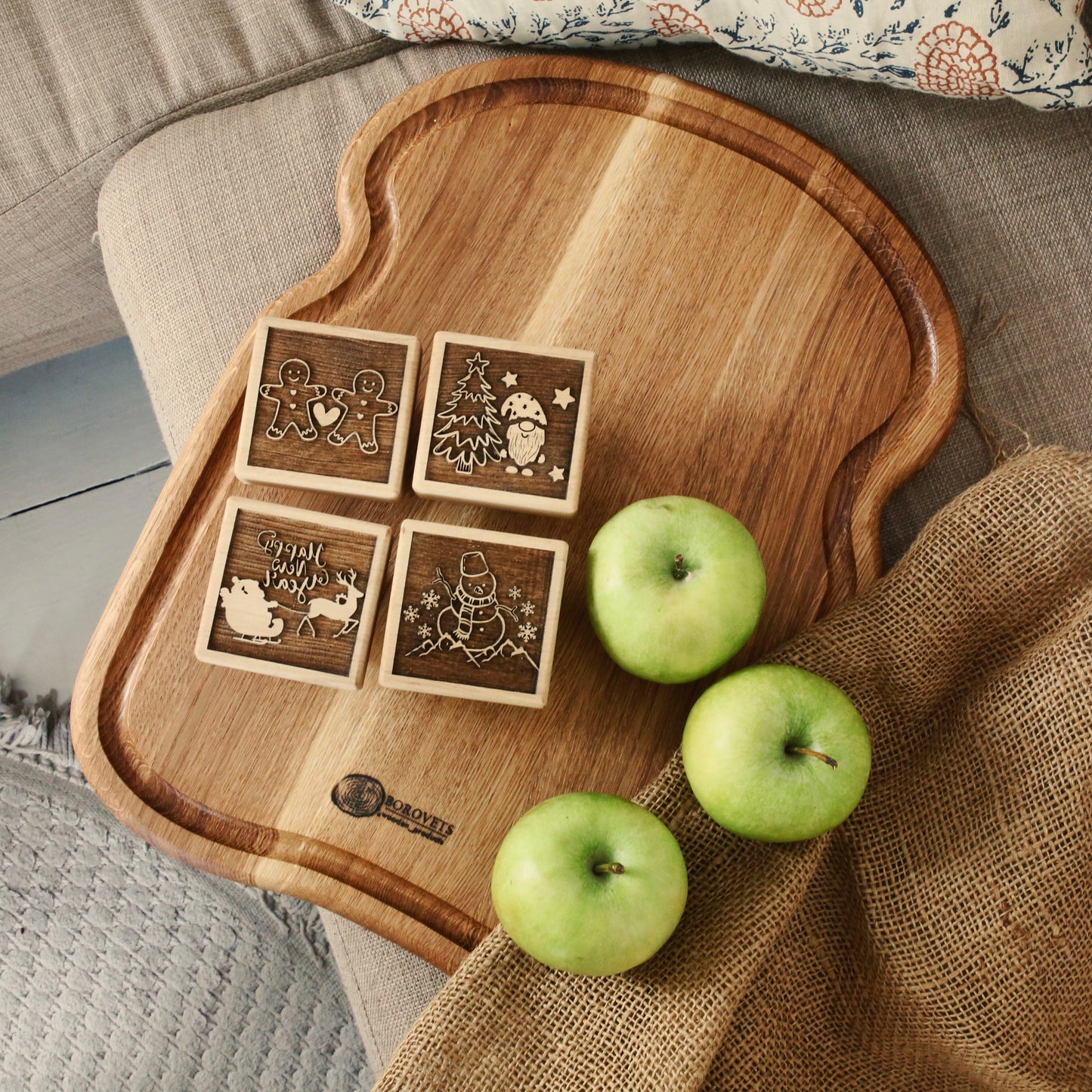 Wooden Board, Cookie Stamps & Mixing Bowl Baking Set Holiday Gift