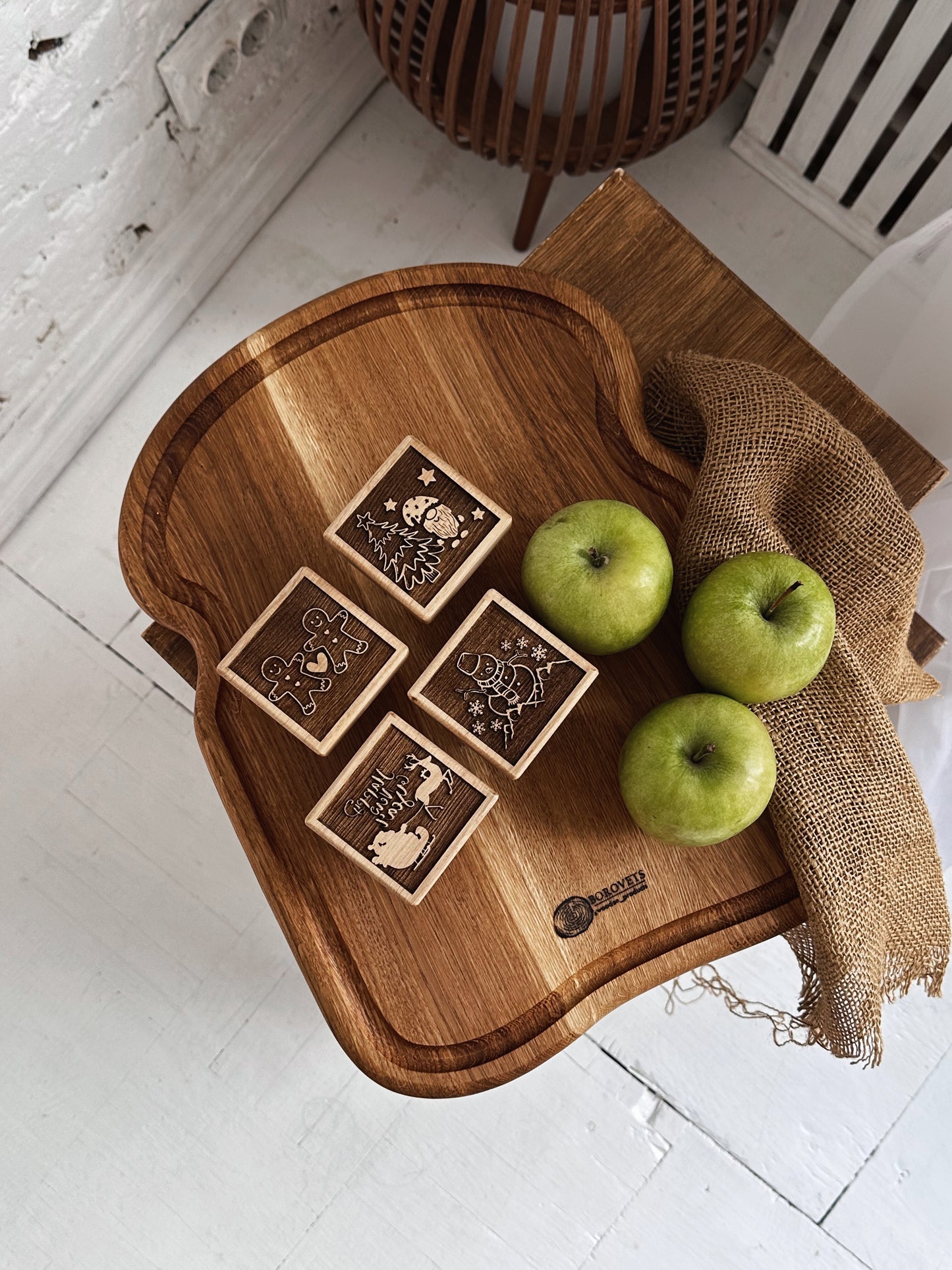 Wooden Board, Cookie Stamps & Mixing Bowl Baking Set Holiday Gift
