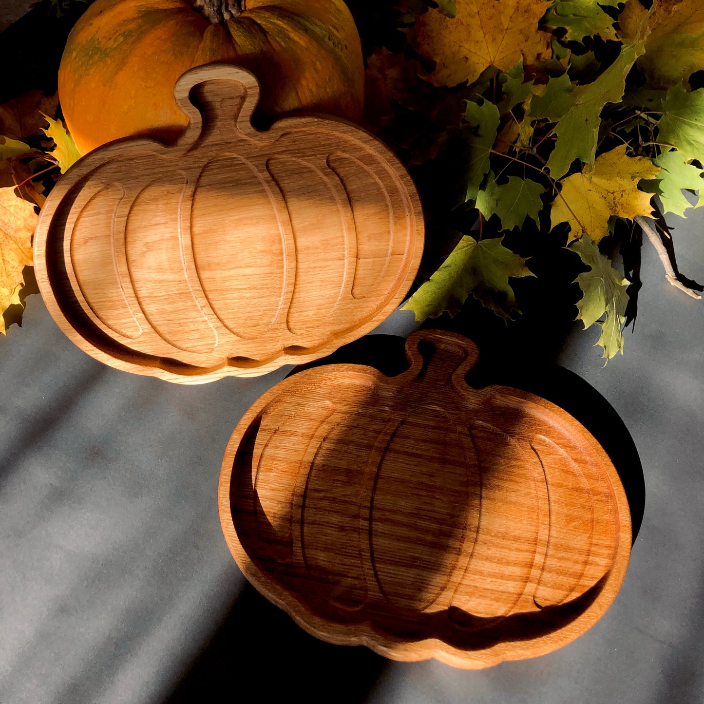 Hand Carved Oak Pumpkin Plate Wooden Serving Board Gift Decor