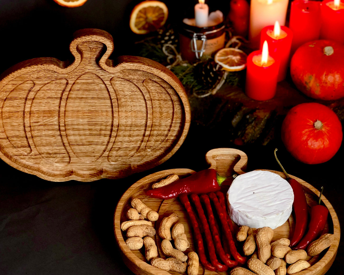 Hand Carved Oak Pumpkin Plate Wooden Serving Board Gift Decor