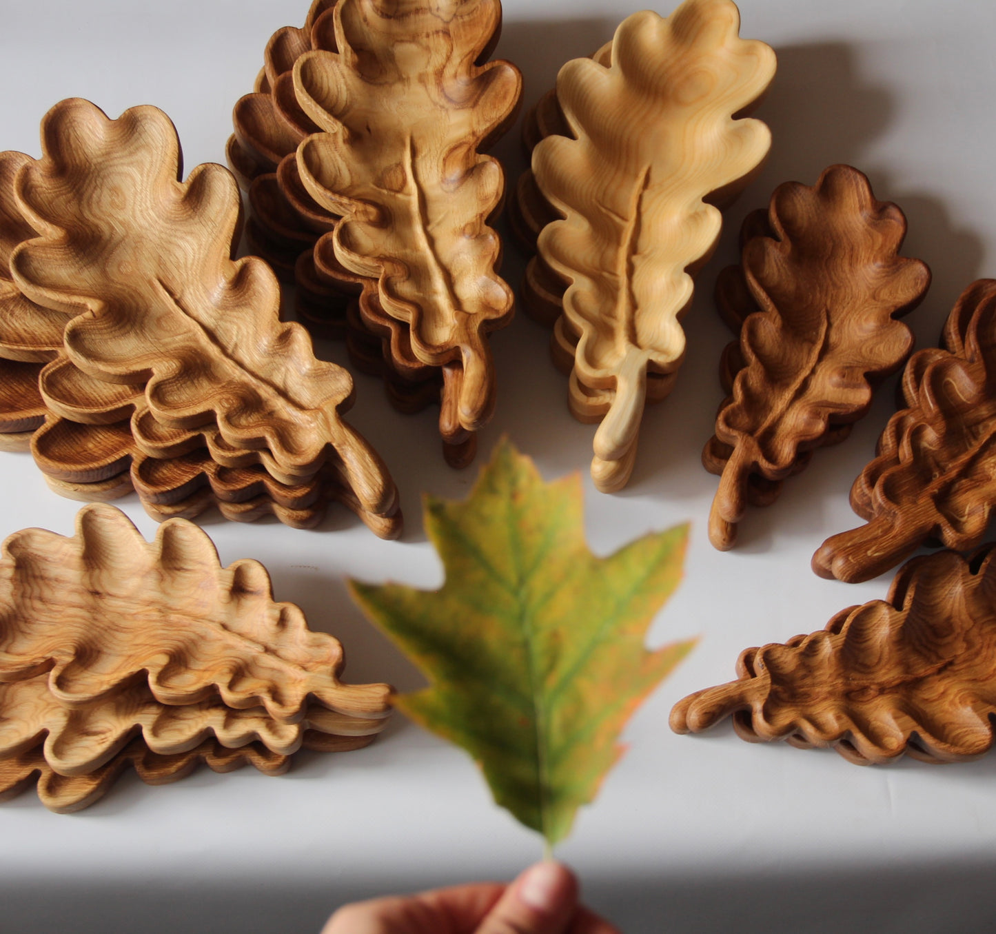 Oak Leaf Wooden Plate Serving Snack Tray Housewarming Kitchen Gift