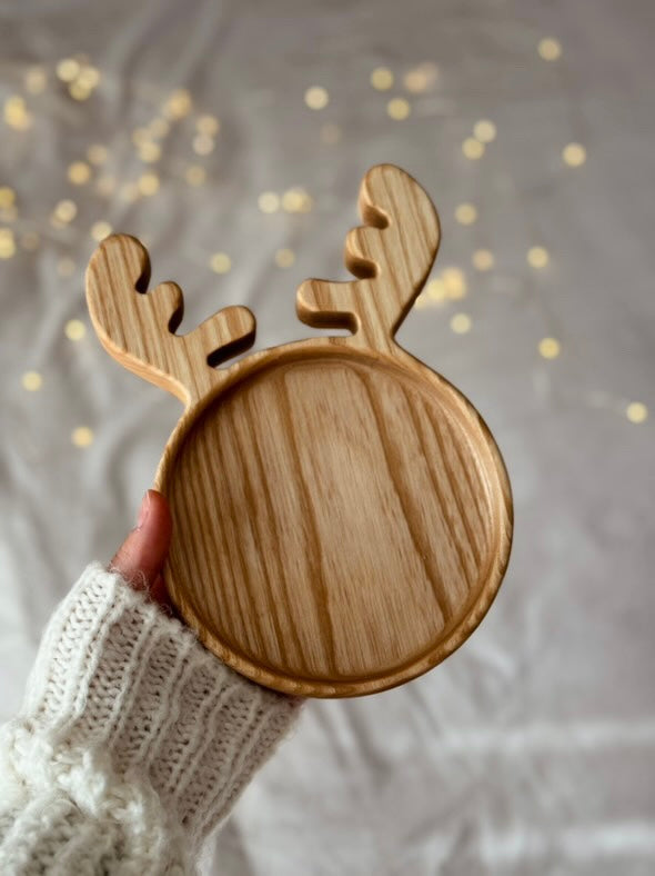 Wooden Serving Deer Plate for Snacks or Candies Cute Christmas Gift Decor