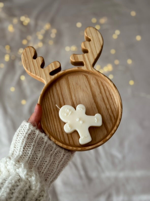 Wooden Serving Deer Plate for Snacks or Candies Cute Christmas Gift Decor