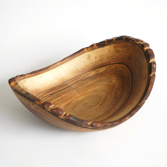 live edge walnut wood boat bowl with natural bark 13 x 4.3 inches