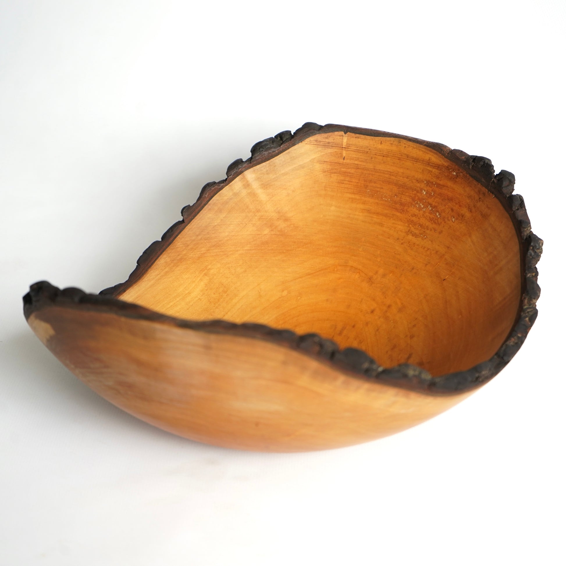 pear wood bowls with natural bark edge handmade