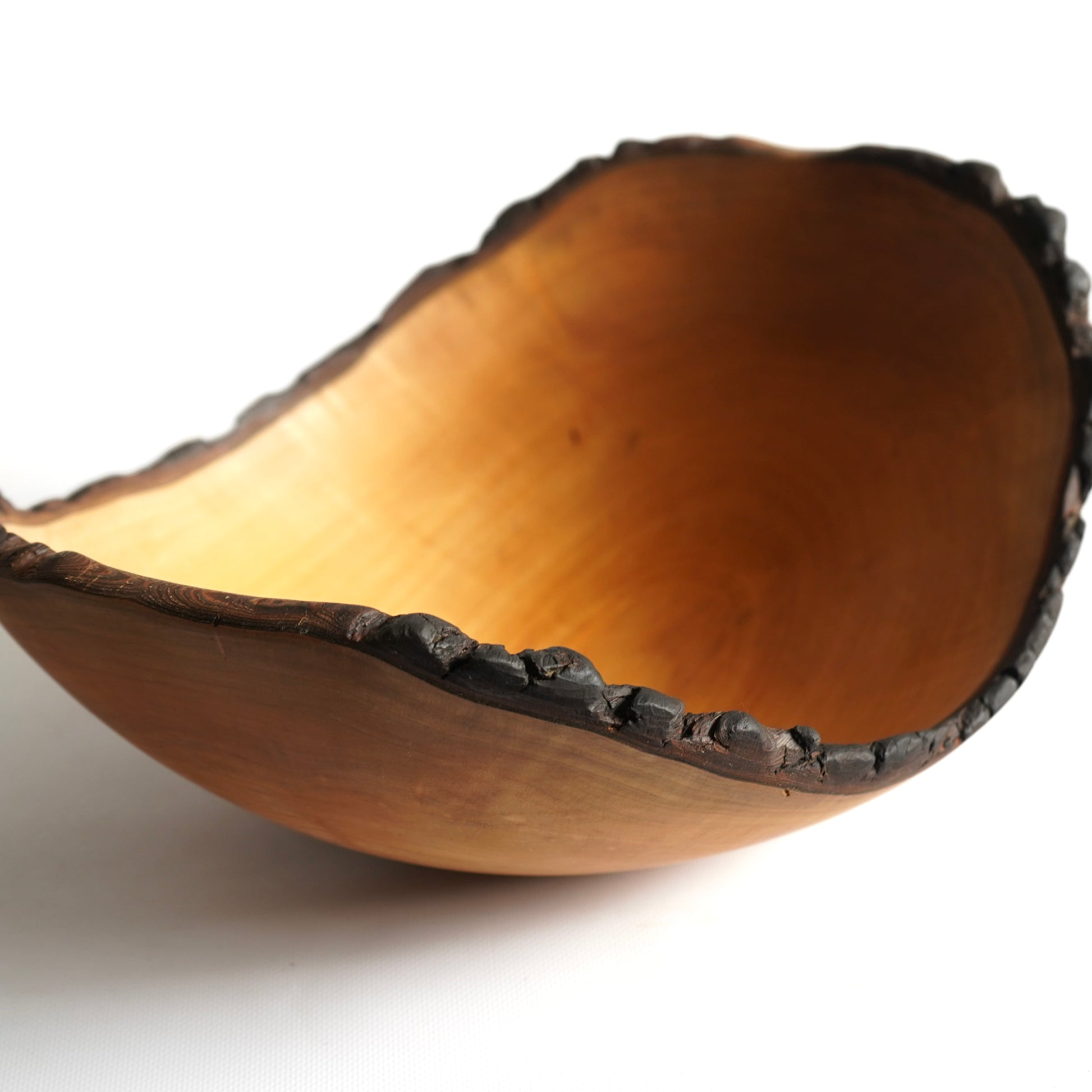solid pear wood fruit bowl set with bark