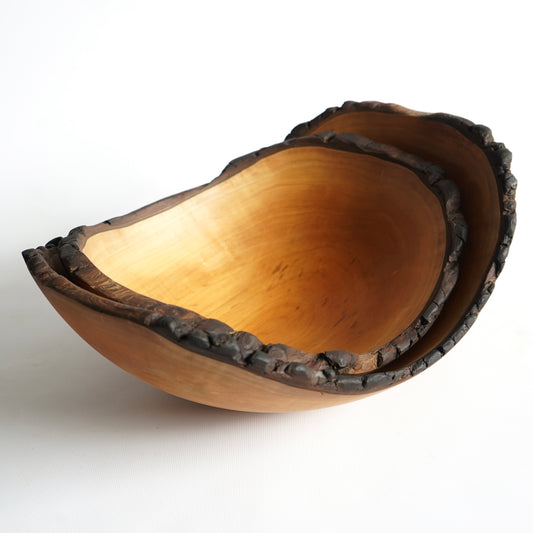set of two live edge pear wood boat bowls