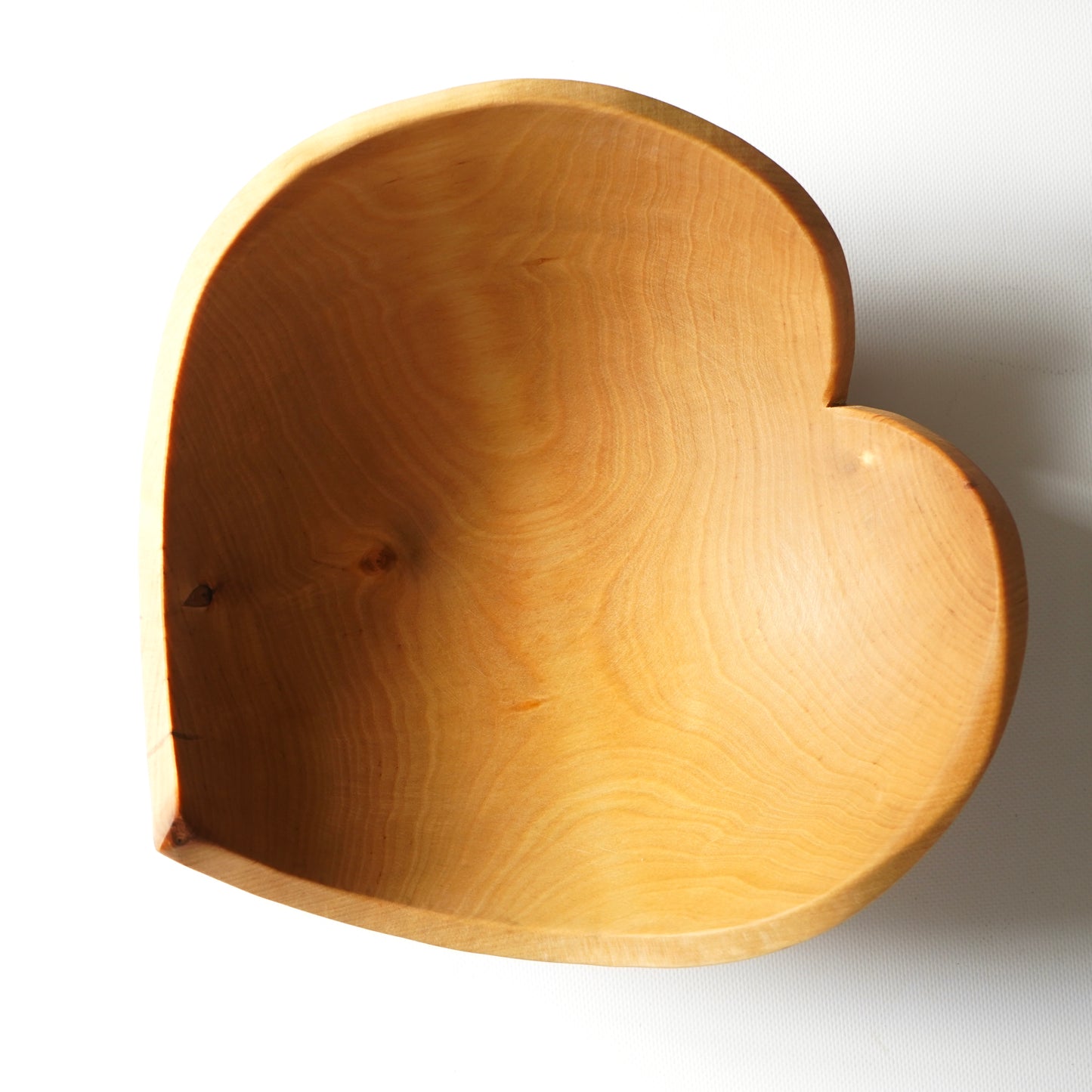 Handmade solid birch heart-shaped wooden bowl