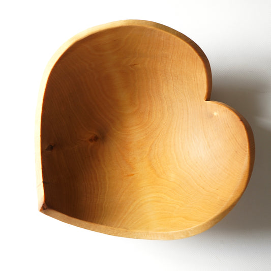 Handmade solid birch heart-shaped wooden bowl