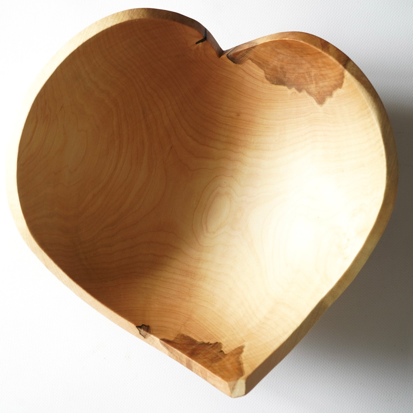 Large heart-shaped birch wood bowl handcrafted from solid wood, decorative fruit bowl and housewarming gift