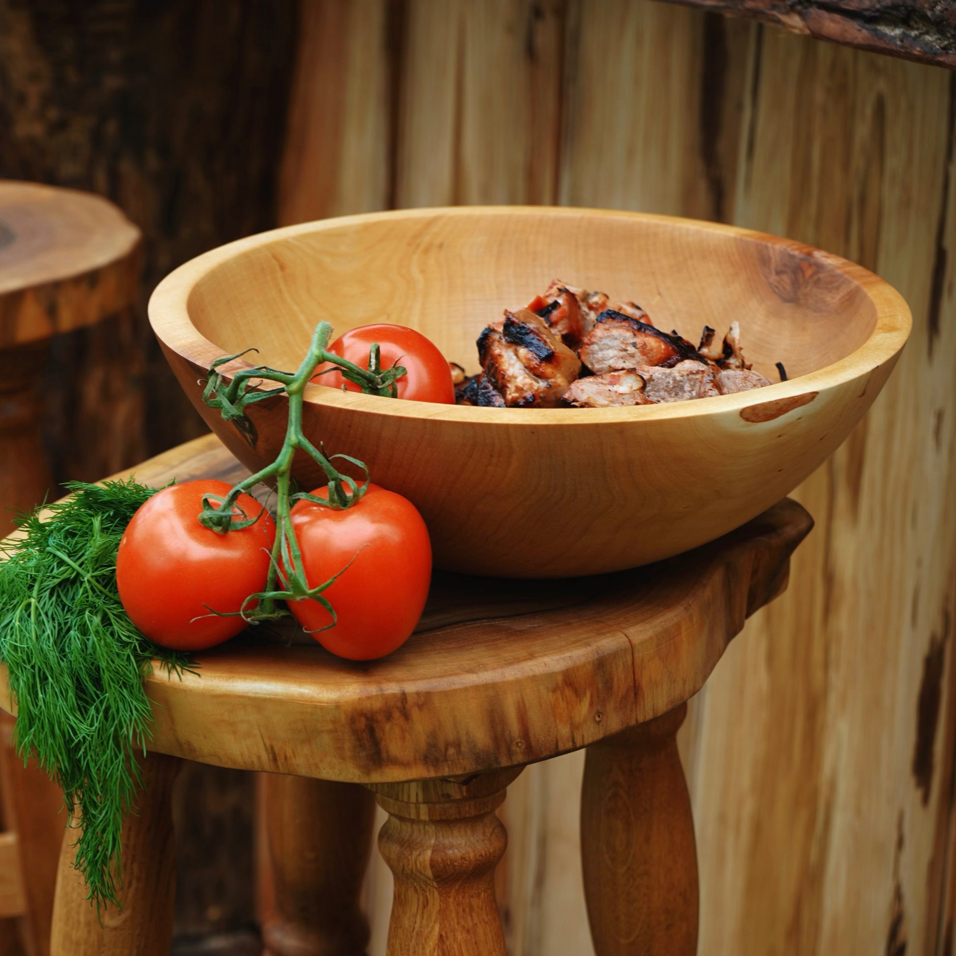 Large walnut serving bowl for salads, bread, snacks and family meals
