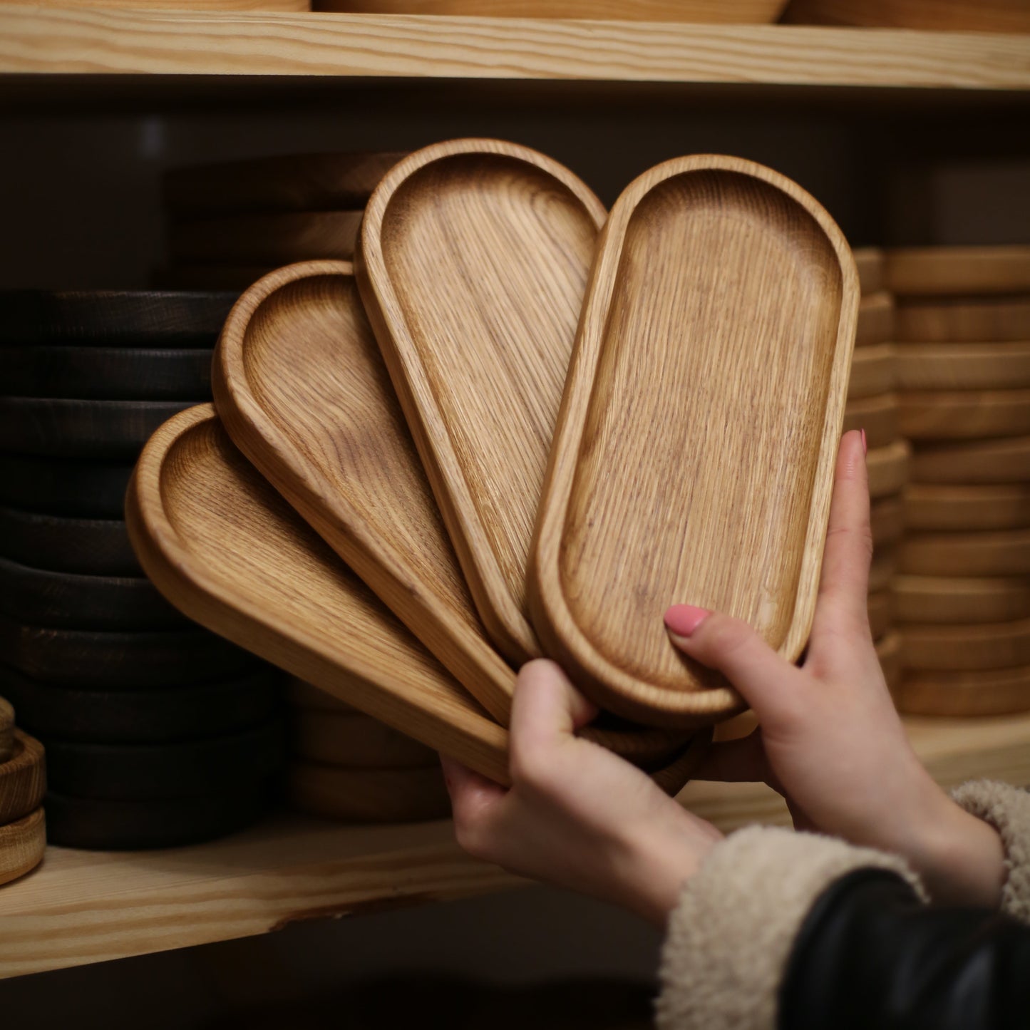 Wooden tray for festive appetizers bread and sweets