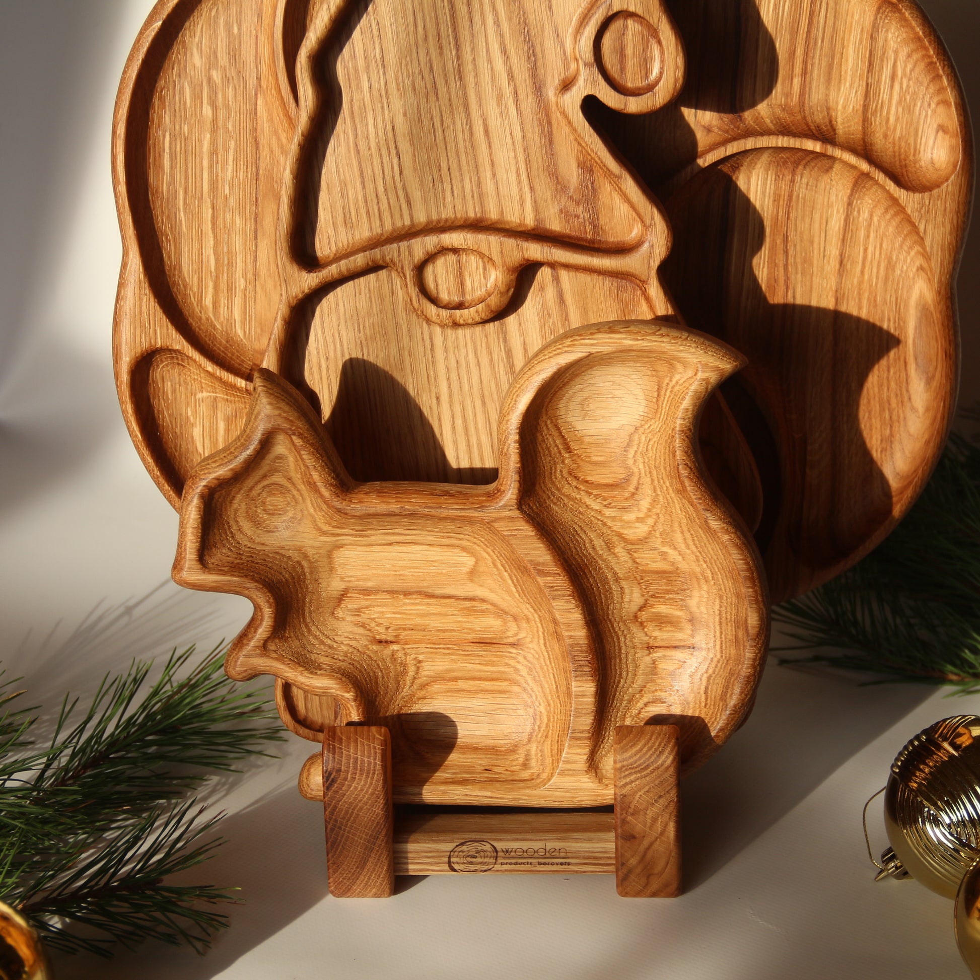 Personalized oak plates set for holiday table presentation