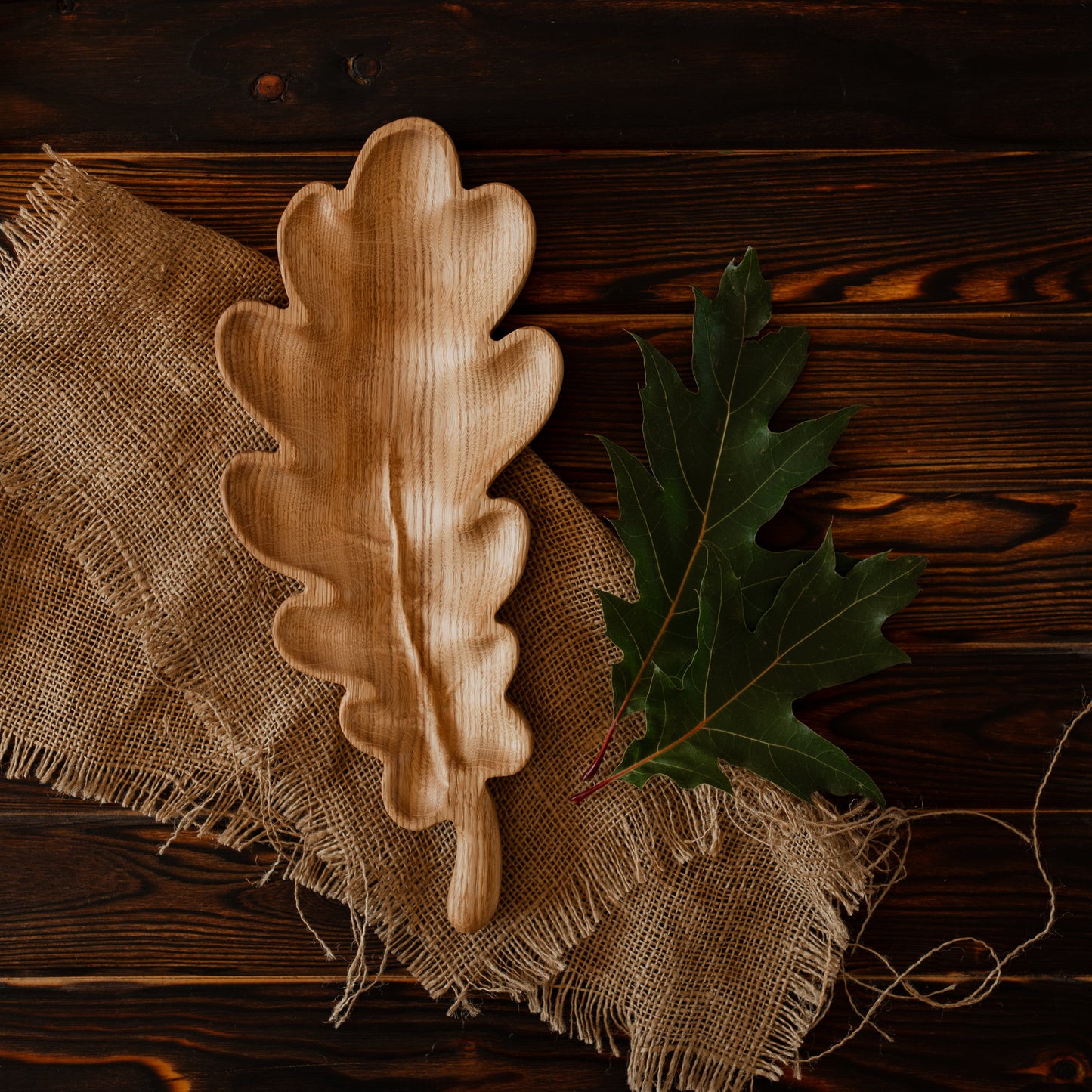Wooden oak leaf snack board, thoughtful Christmas and New Year present
