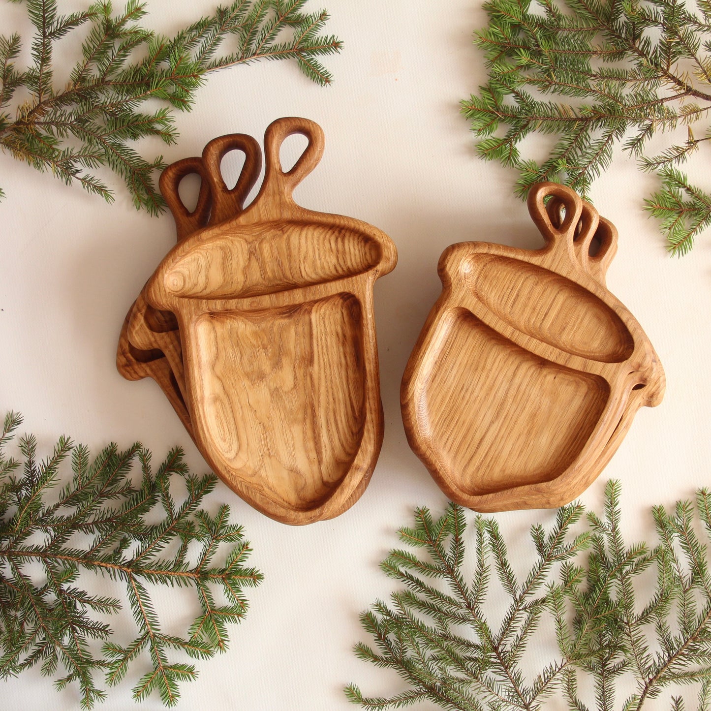 Acorn shaped wooden plate handcrafted from natural oak