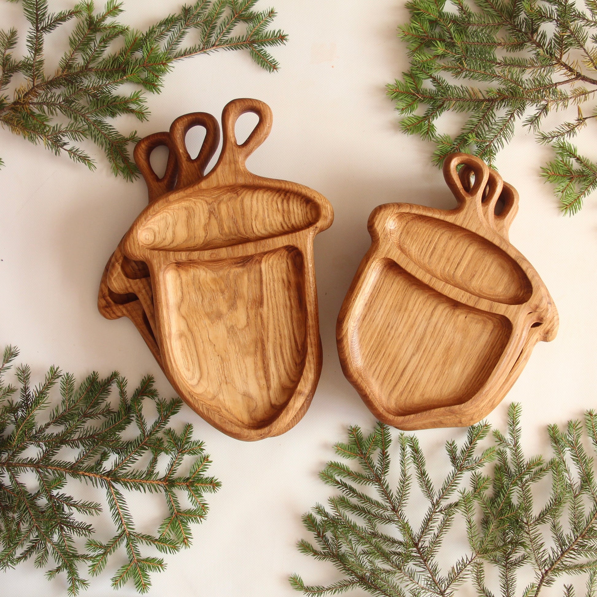 Acorn shaped wooden plate handcrafted from natural oak