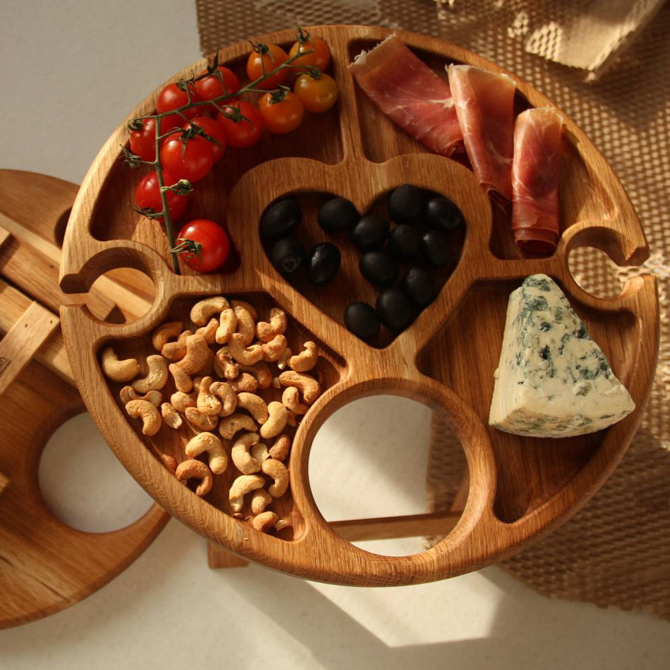 Romantic wine table made of natural wood with elegant finish