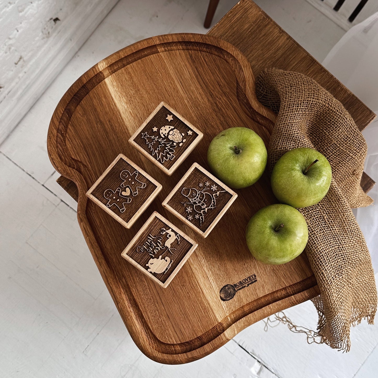 Gift-ready wooden baking set for bakers, handmade from natural oak