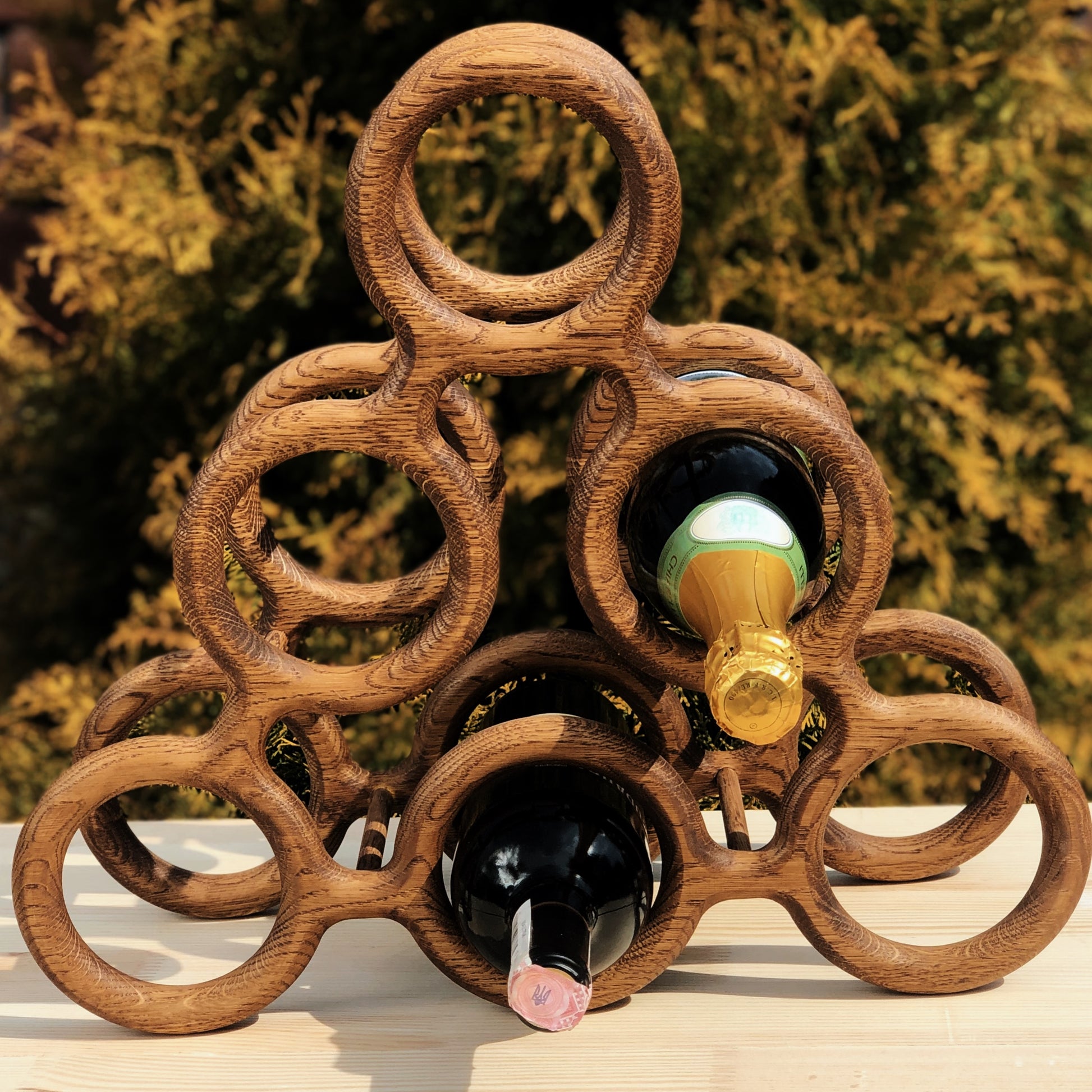 Rustic tabletop wine holder with space for 5 bottles, holiday present idea