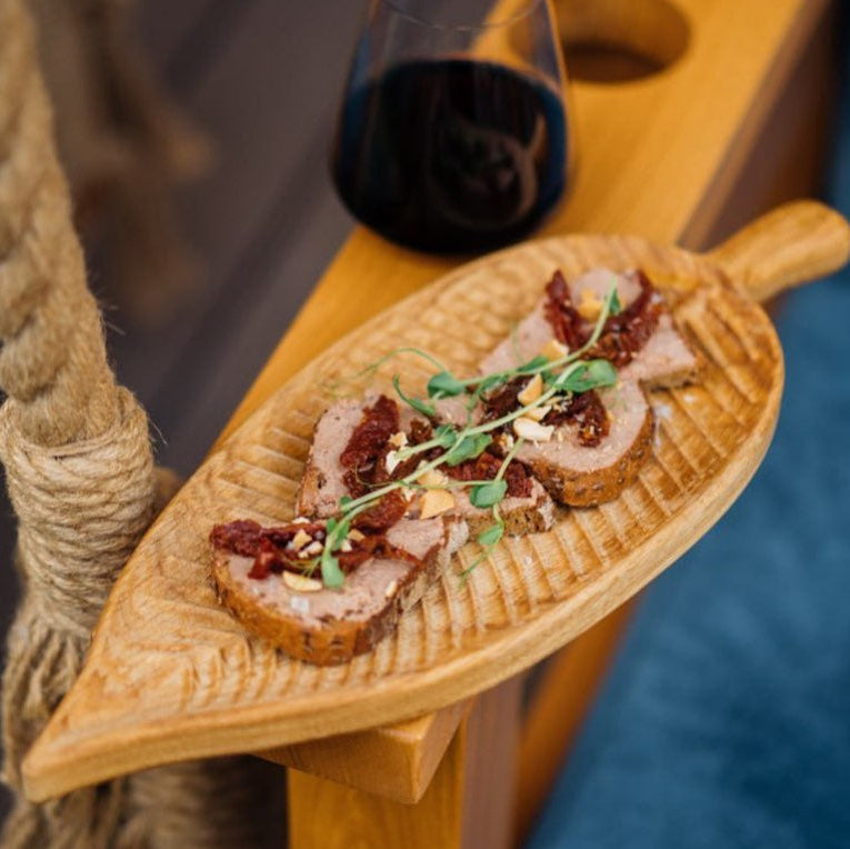 Fern leaf wooden serving plate for snacks and appetizers, rustic kitchen gift
