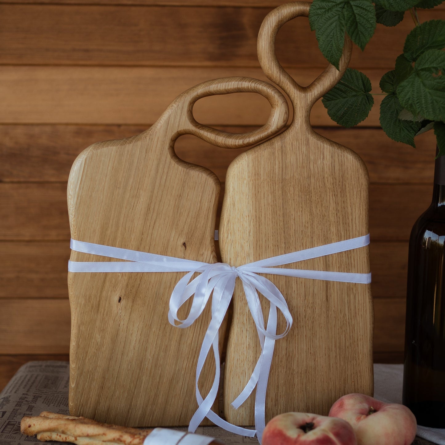 Close up of carved wooden board set with smooth finish
