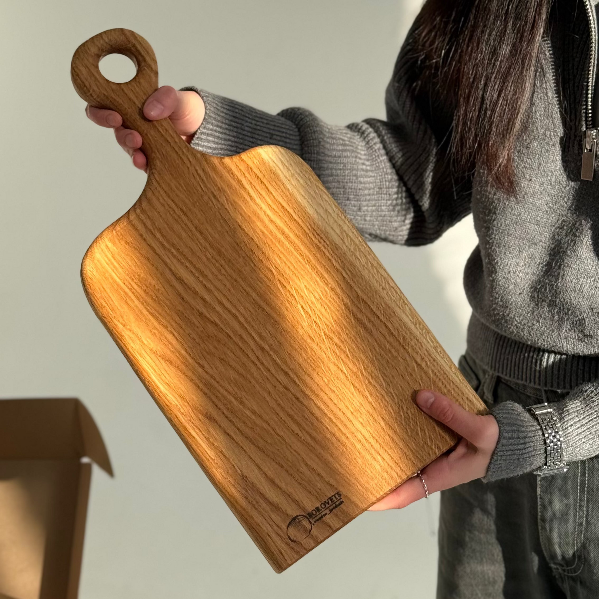 Handmade oak cutting board with groove – rustic Christmas kitchen and serving gift