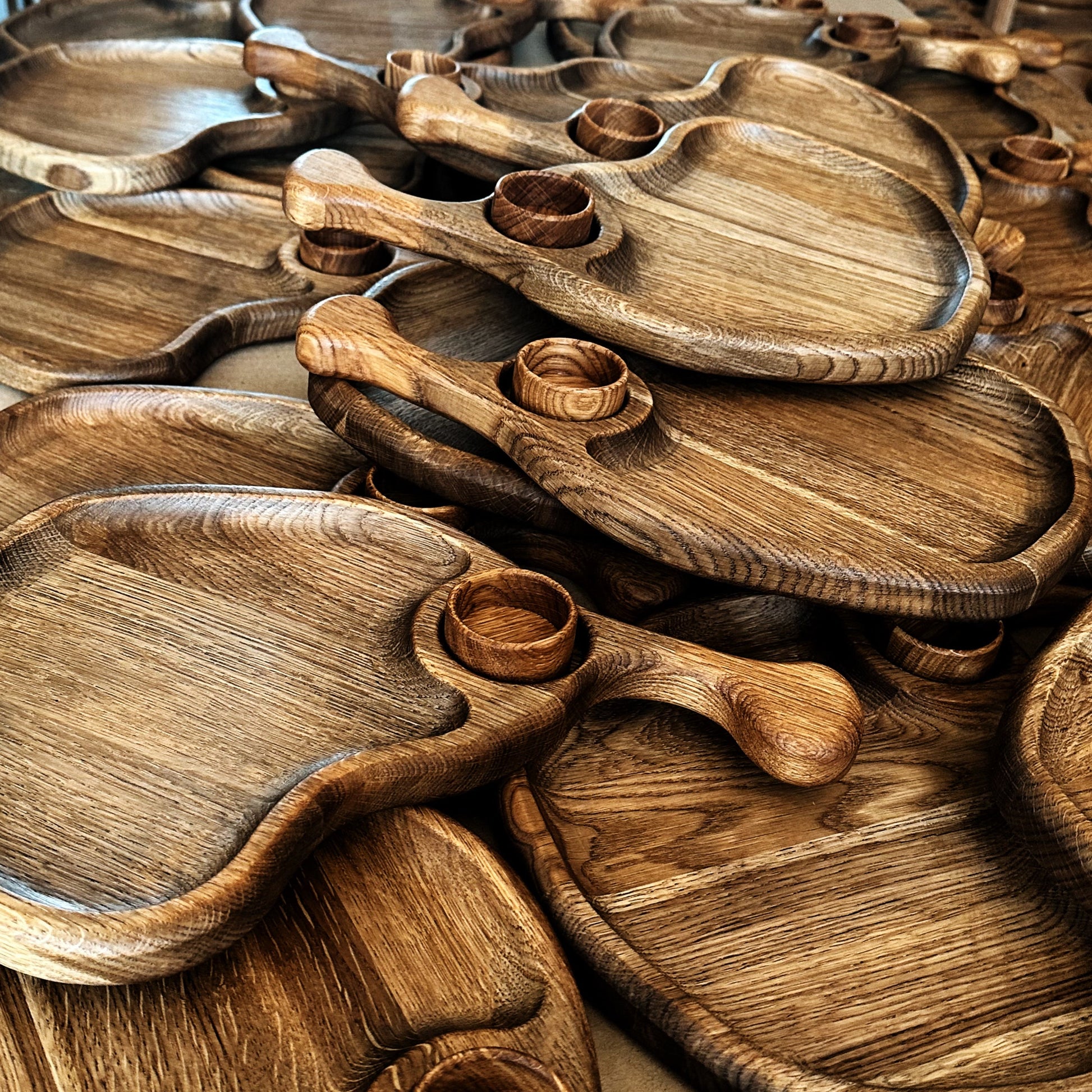 Handmade wooden serving tray for appetizers, cheese, or rustic meals