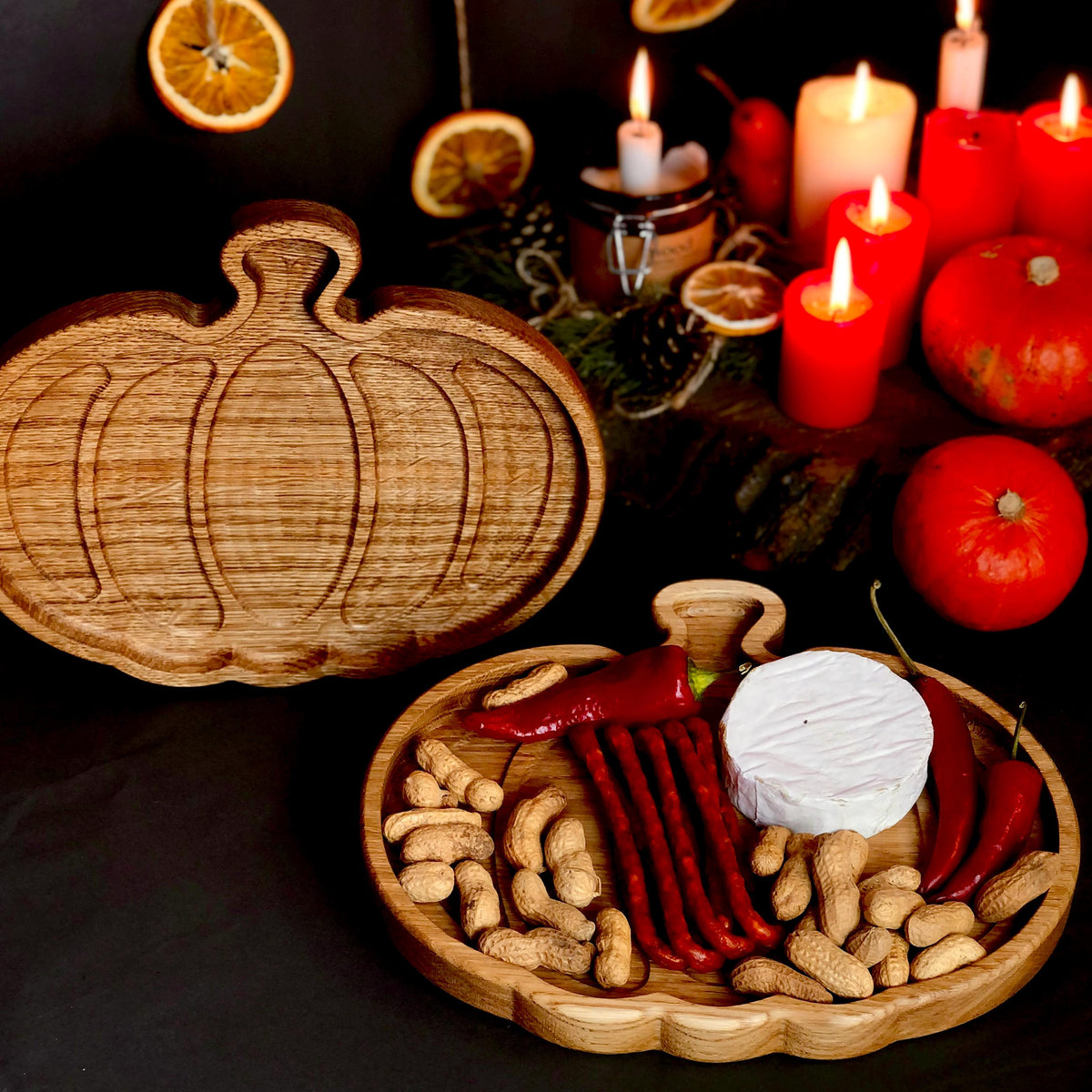 Hand Carved Wooden Pumpkin Serving Board
