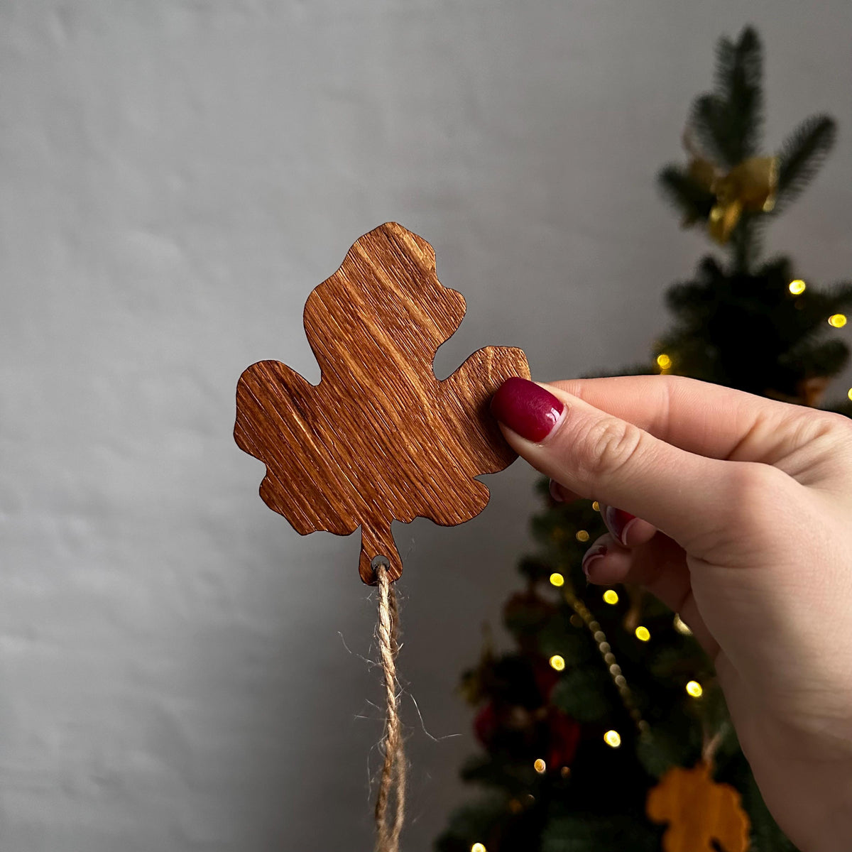 Set of 6 Wooden Leaf Christmas Ornaments