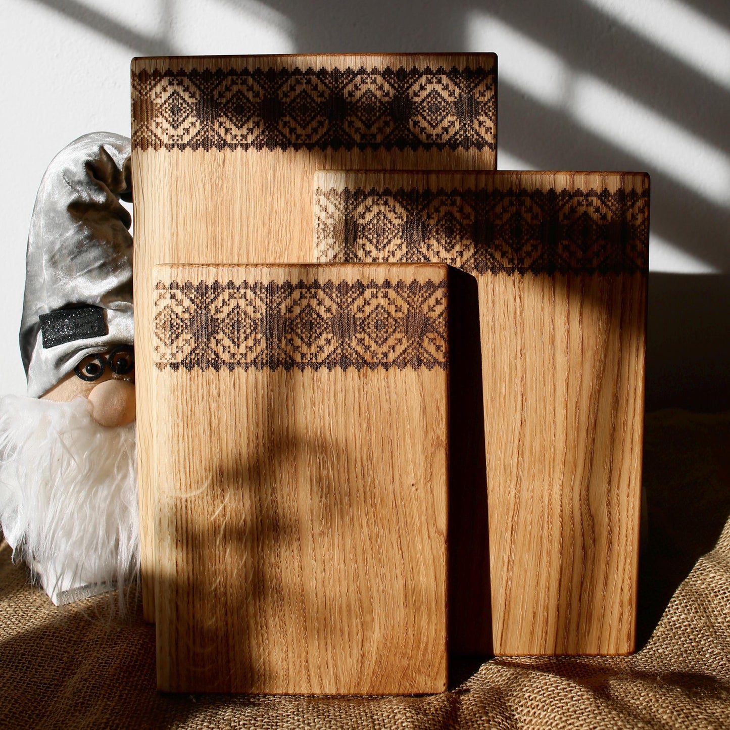 Set of 3 Ukrainian Ornament Wooden Cutting Boards, Rectangular Shape, Personalized Christmas Gift Set for Mom, Black Friday S