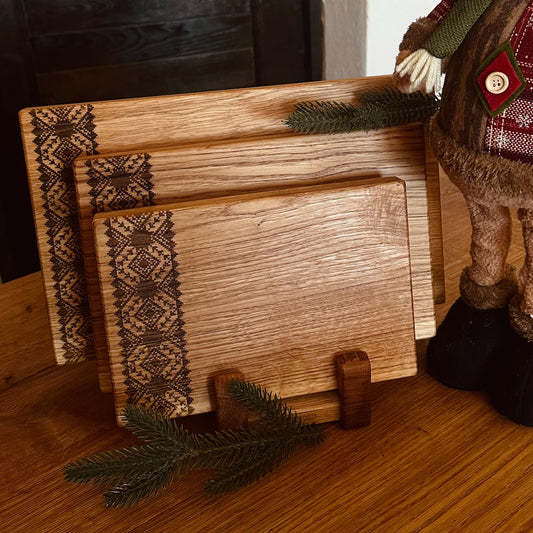 Set of 3 Ukrainian Ornament Wooden Cutting Boards, Rectangular Shape, Personalized Christmas Gift Set for Mom, Black Friday S