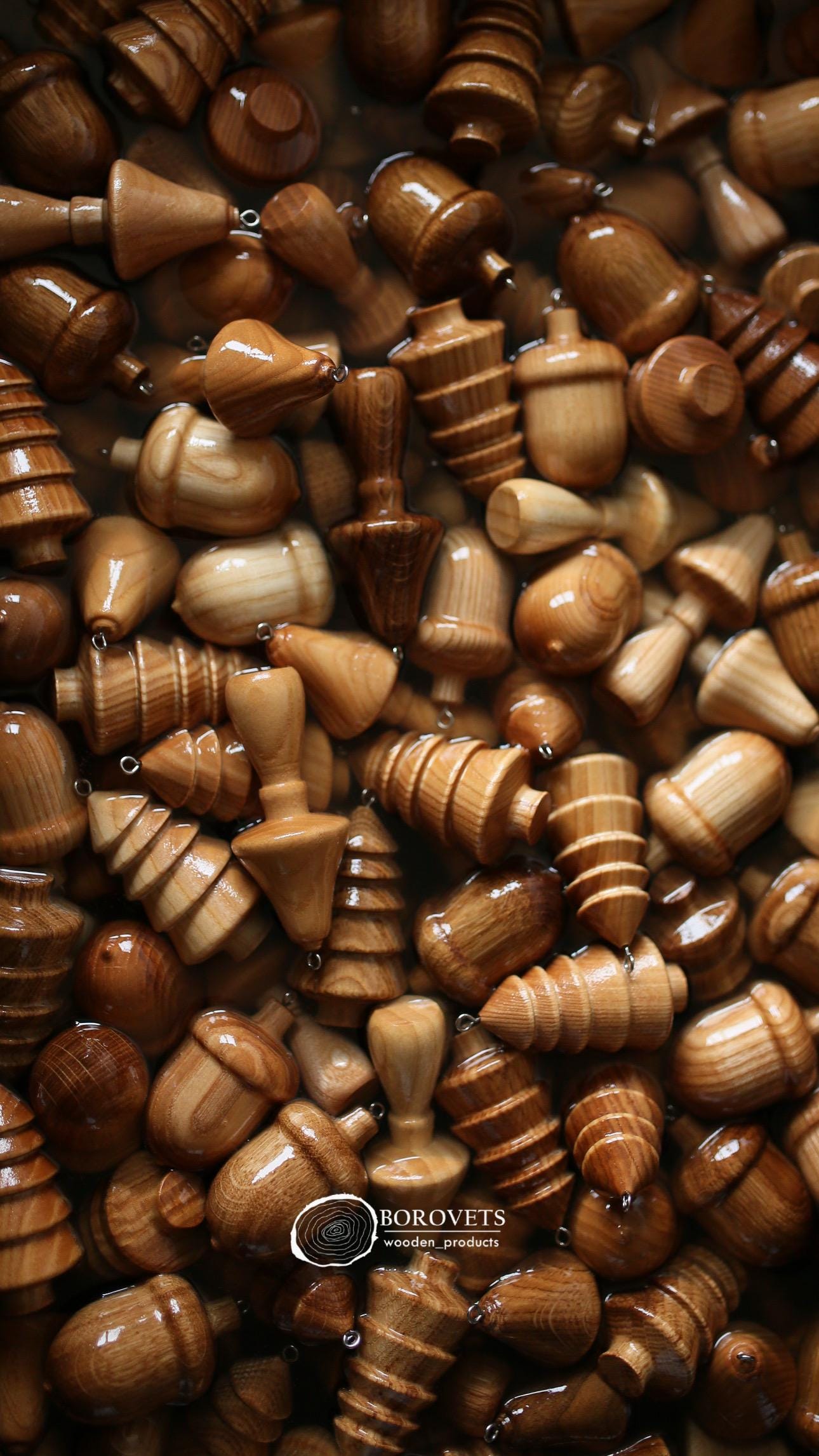 Handmade Wooden Christmas Ornaments Set – Tree, Acorn & Mushroom | Rustic Xmas Tree Decorations, Eco Friendly Holiday Decor, 