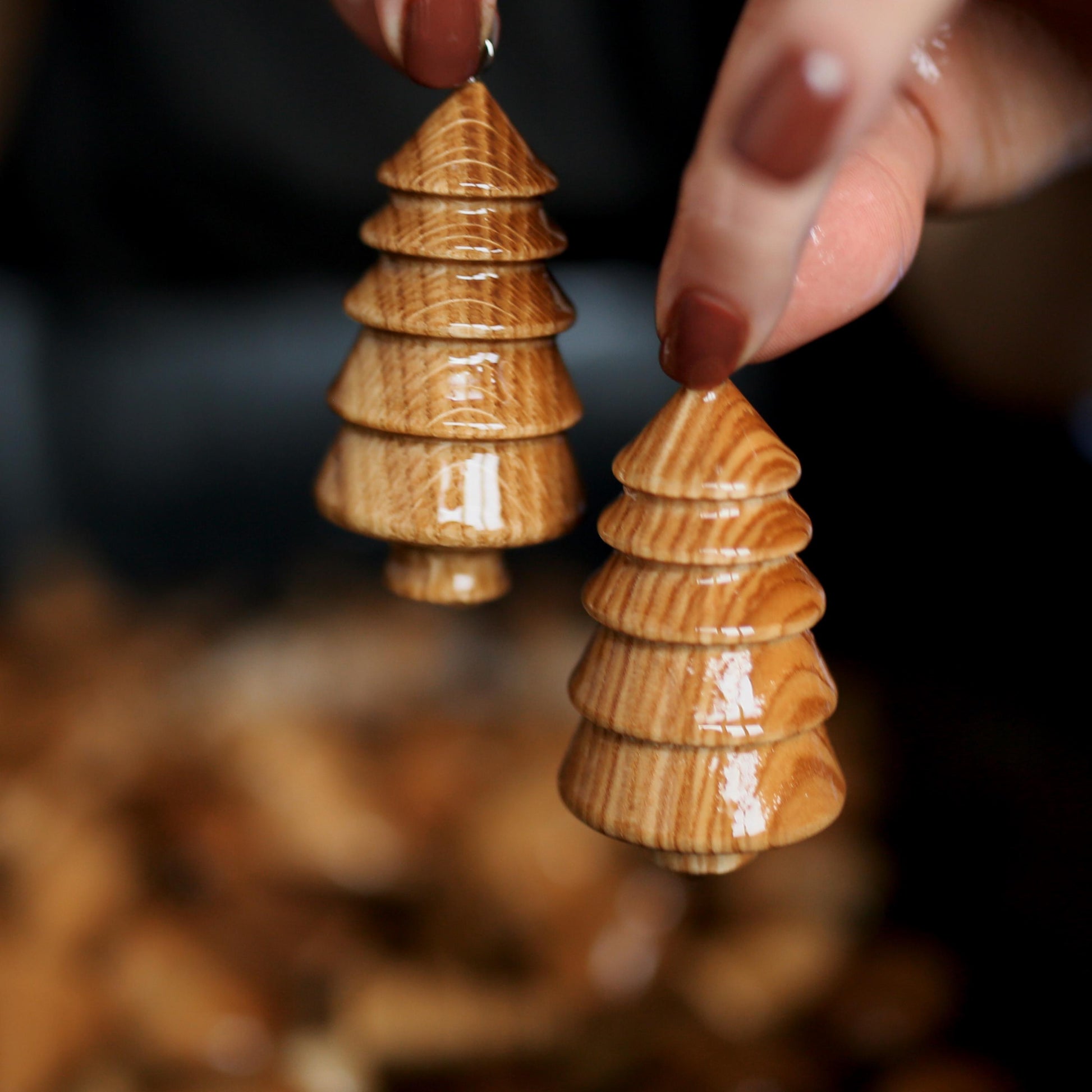 Handmade Wooden Christmas Ornaments Set – Tree, Acorn & Mushroom | Rustic Xmas Tree Decorations, Eco Friendly Holiday Decor, 