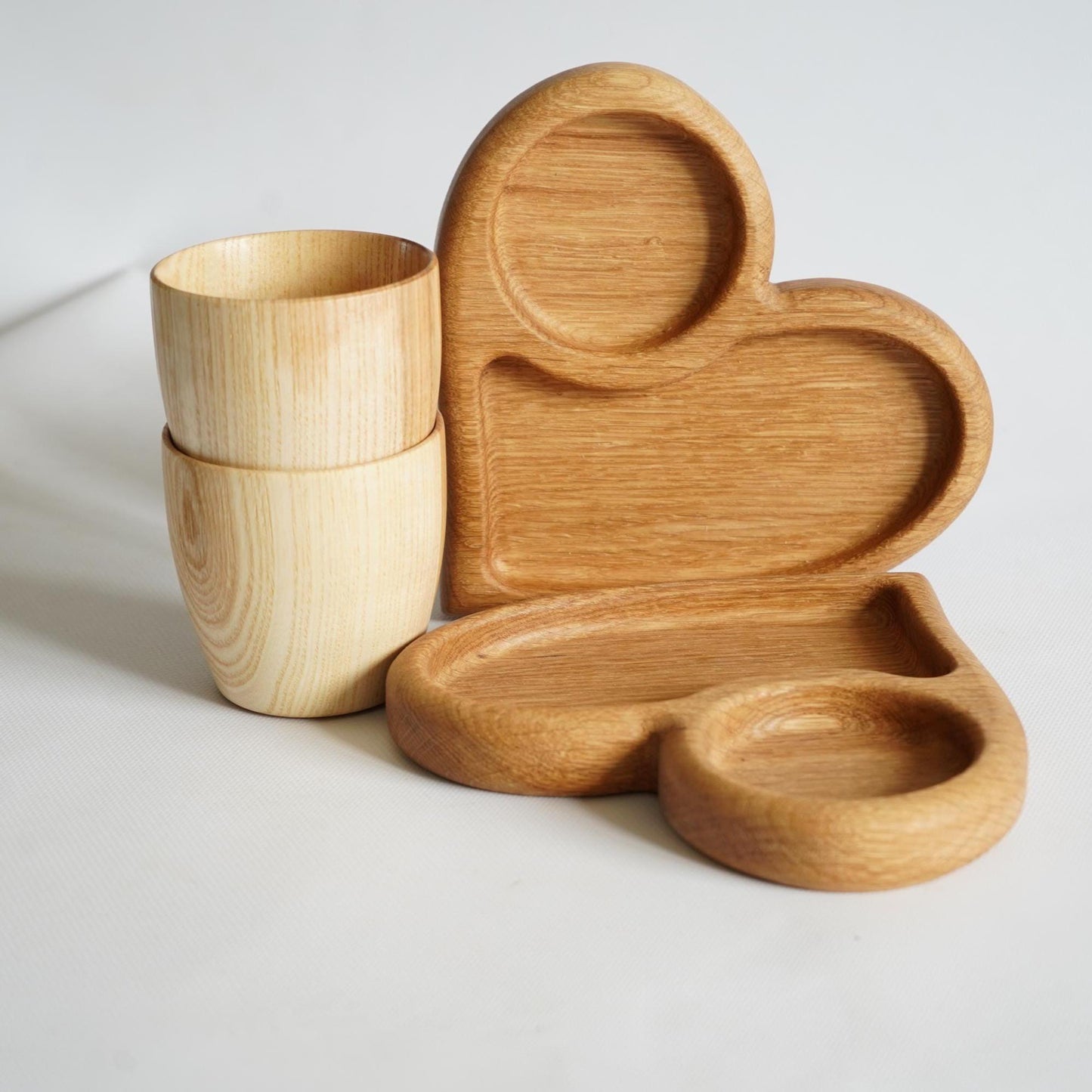 Heart Plate & Wooden Cup Set – Christmas Gift, Wedding Gift for Couple, Valentine's Day Gift, Anniversary Gift, Coffee, Tea S