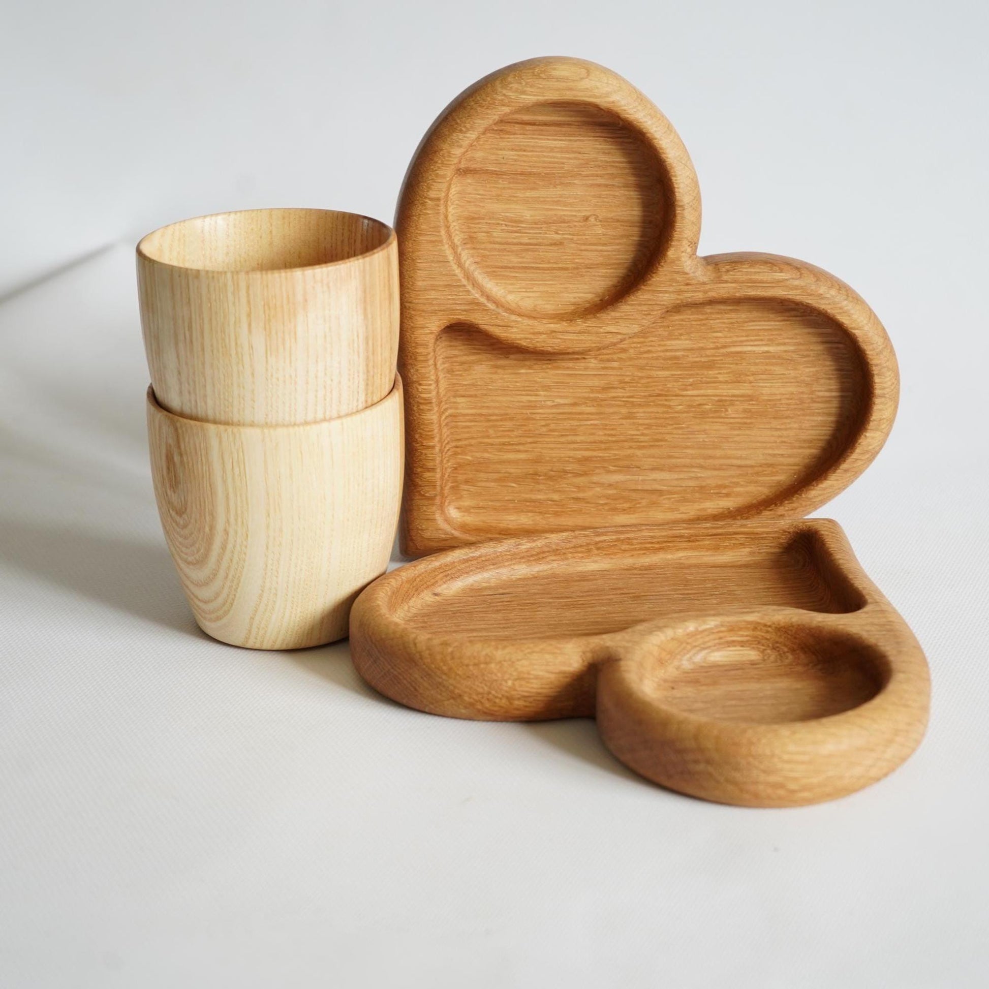 Heart Plate & Wooden Cup Set – Christmas Gift, Wedding Gift for Couple, Valentine's Day Gift, Anniversary Gift, Coffee, Tea S