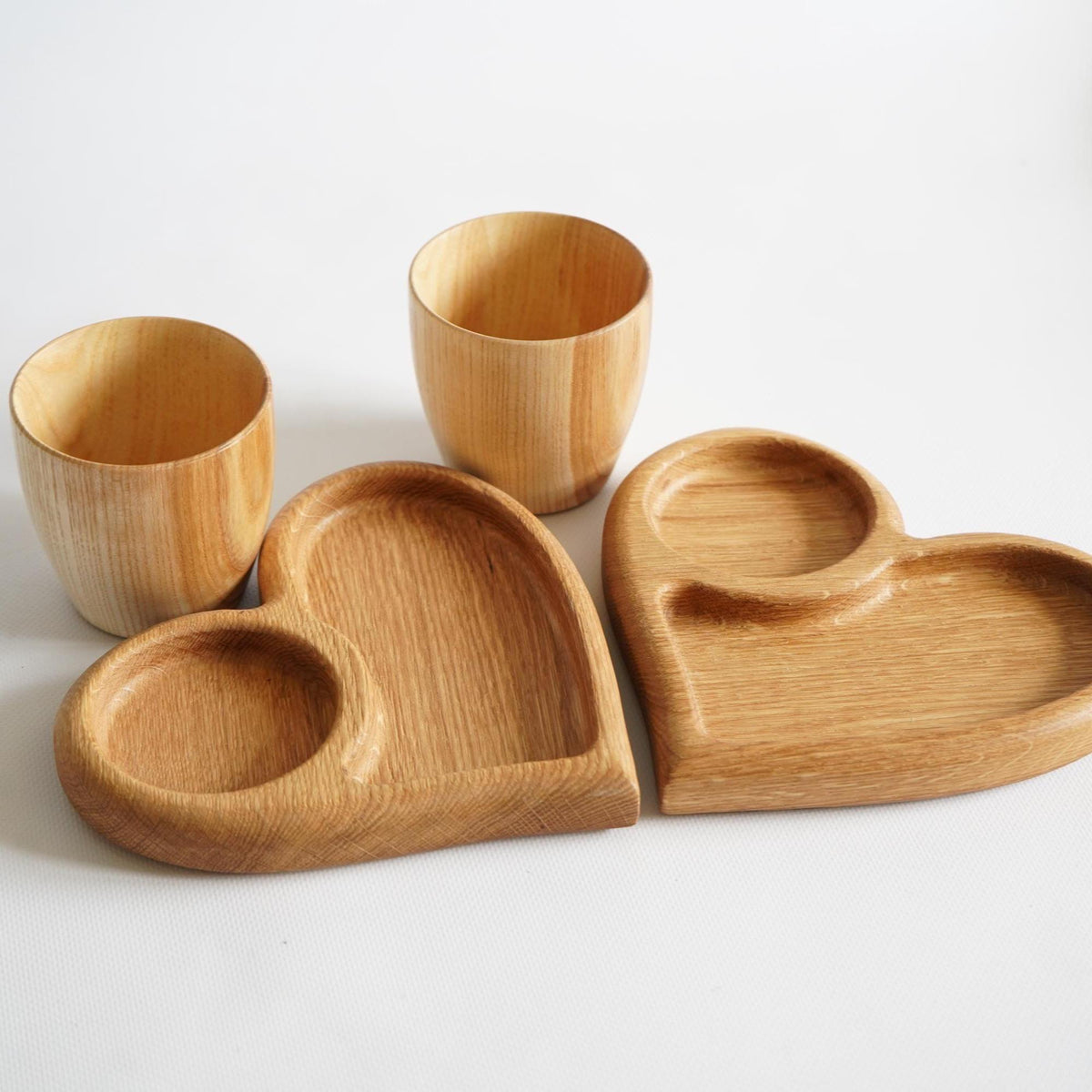 Heart Plate & Wooden Cup Set – Christmas Gift, Wedding Gift for Couple, Valentine's Day Gift, Anniversary Gift, Coffee, Tea S