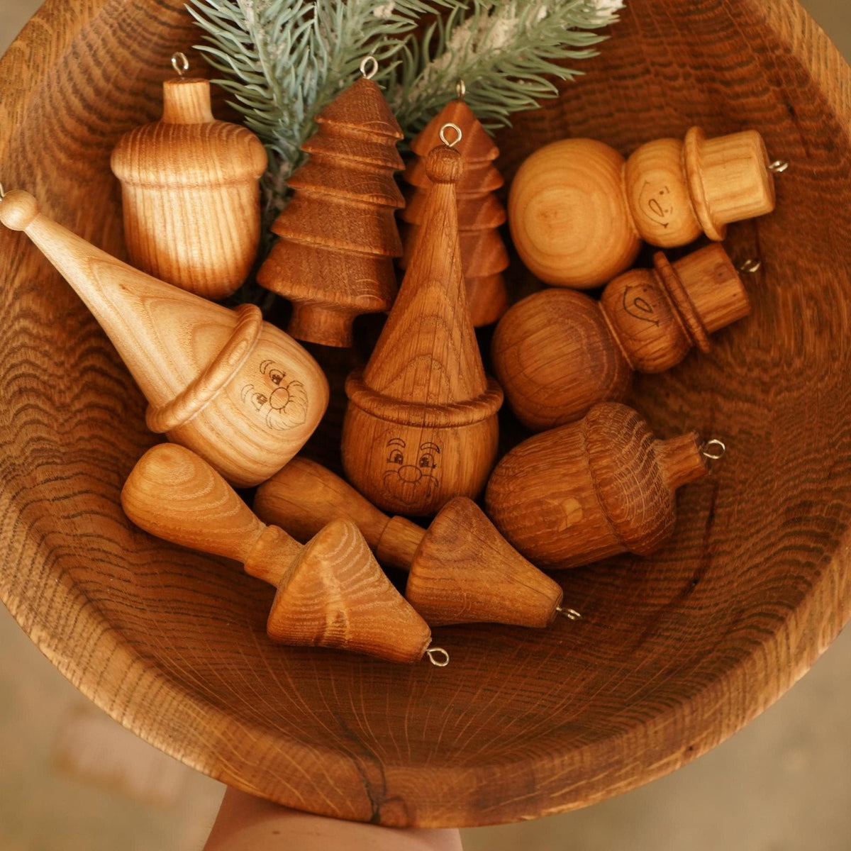 Wooden Christmas Ornaments Set of 10, Rustic Christmas Tree Decorations, Christmas Gift, Scandinavian Holiday Decor, Oak & As