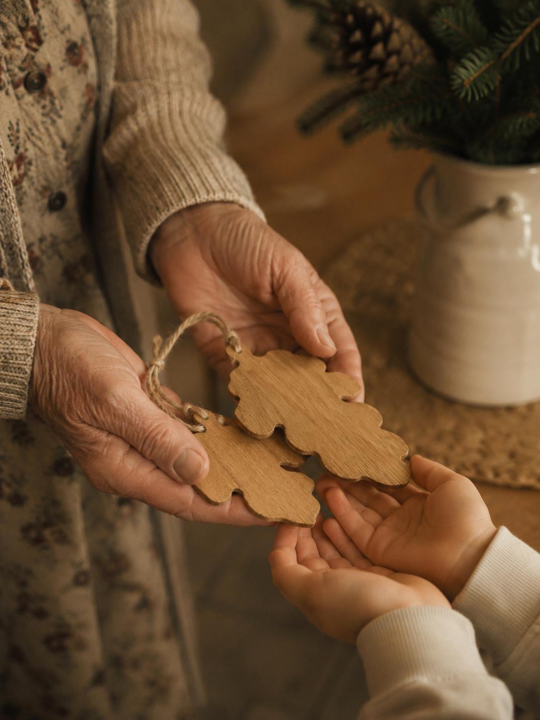 Set of 6 Wooden Leaf Christmas Ornaments