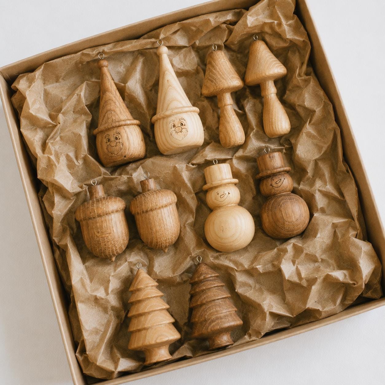 Wooden Christmas Ornaments Set of 10, Rustic Christmas Tree Decorations, Christmas Gift, Scandinavian Holiday Decor, Oak & As