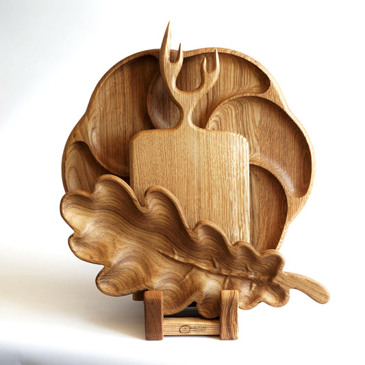 Set of 3 Wooden Serving Boards with Holder