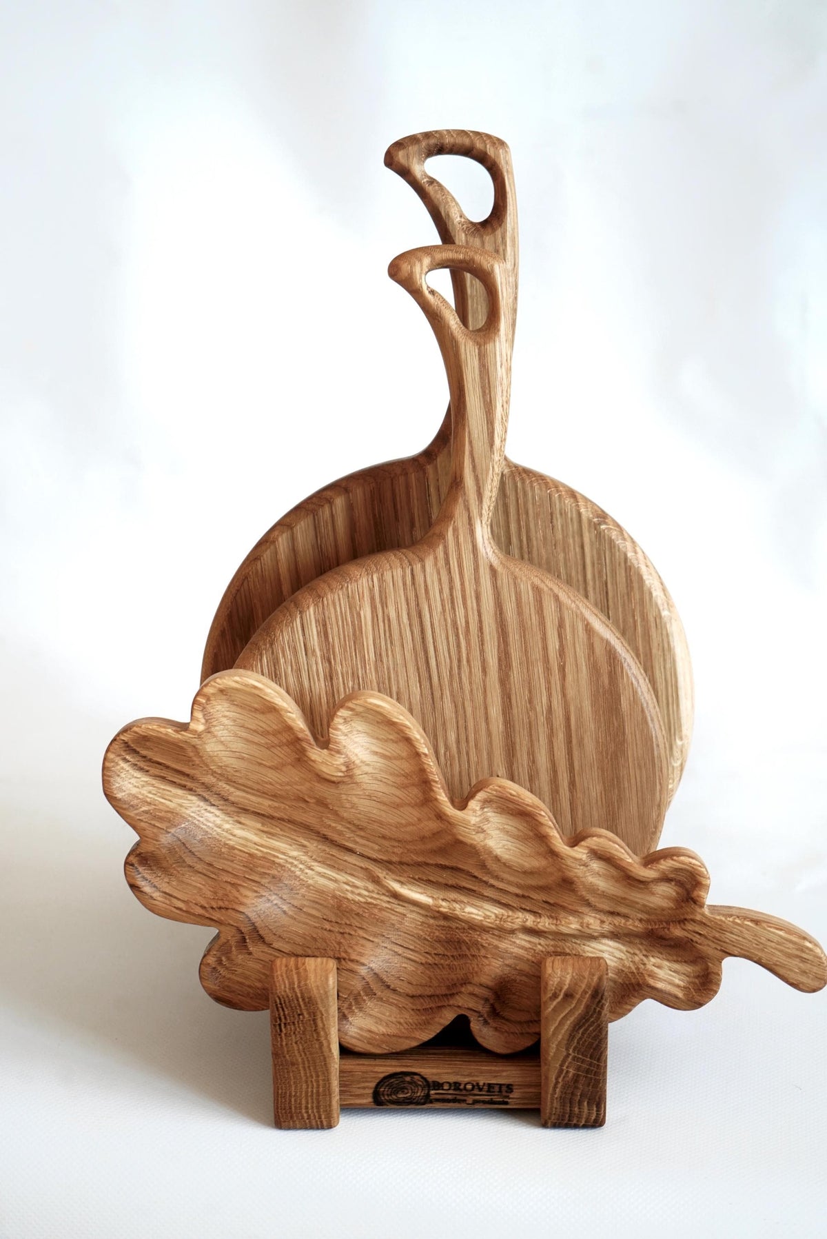 Set of 3 Serving Boards, Oak Leaf Shape Wooden Platter, Serving Cheese Boards, With Holder, Personalized Christmas Gift for G